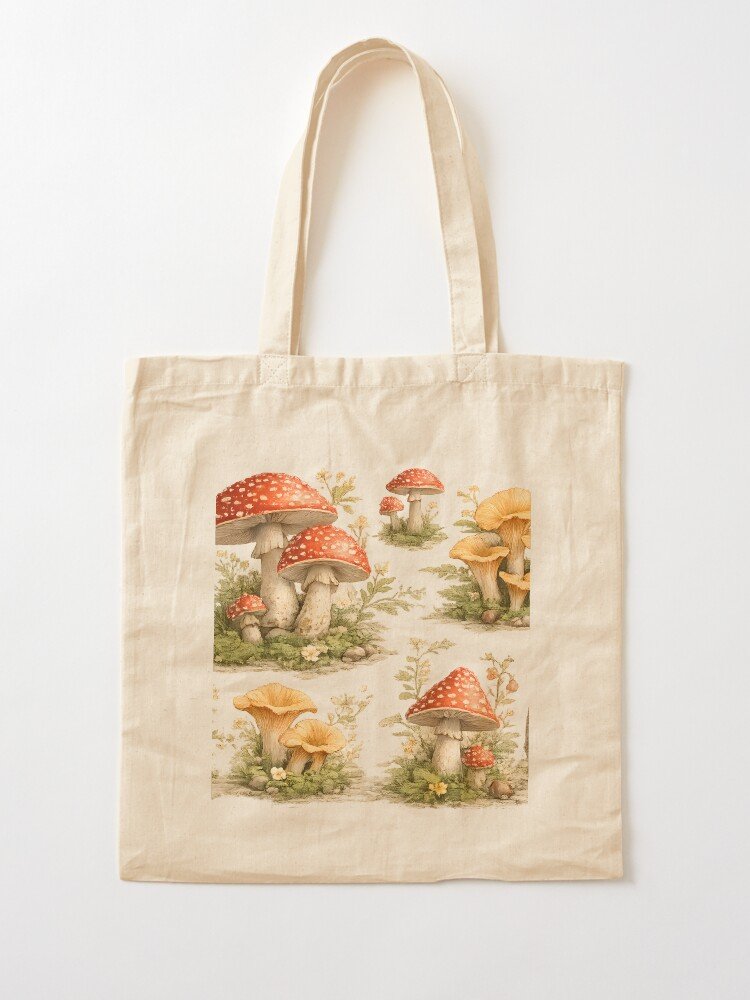 Minimalist Botanical Mushroom Cottagecore Woodland Tote Bag