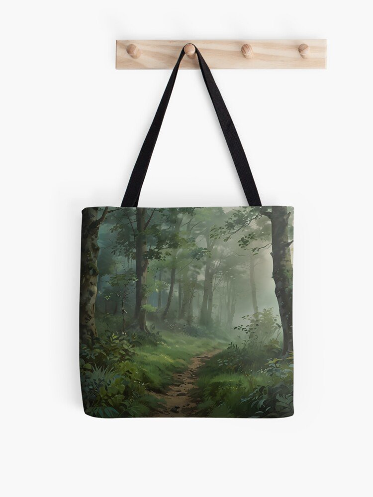 Morning Calm – Misty Forest Landscape Tote Bag