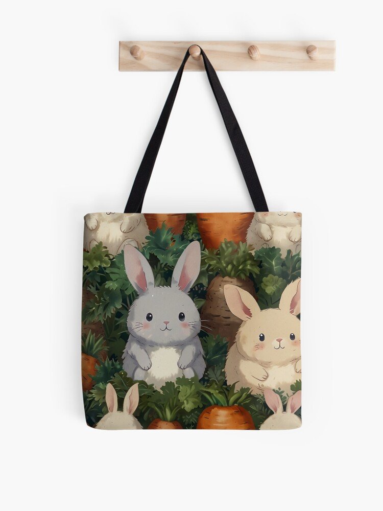 Kawaii Bunny & Carrot Pattern – Cute Rabbit Tote Bag