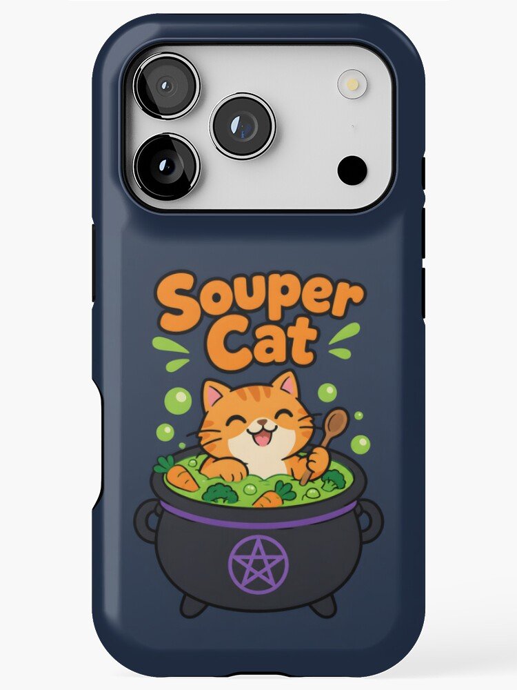 Souper Cat Cauldron Soup Funny Halloween Pun iPhone 18 Case