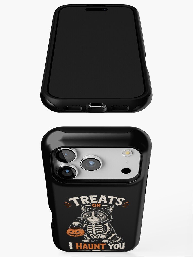 Skeleton Cat Treats or I Haunt You Funny Halloween iPhone Case