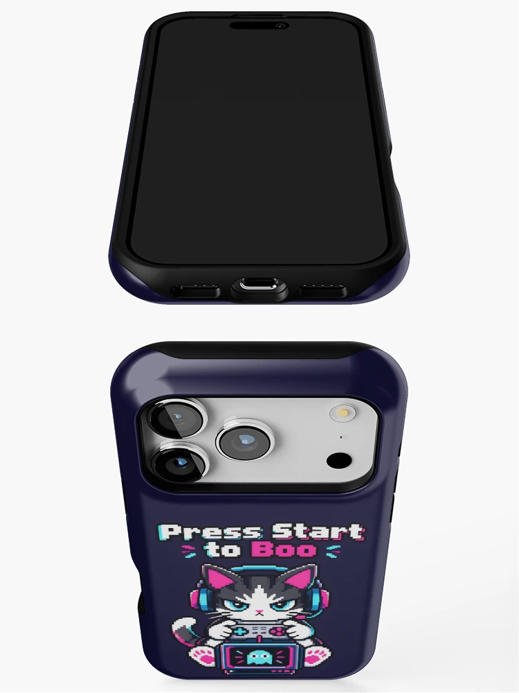 Press Start to Boo Gamer Cat Pixel Ghost Halloween iPhone 18 Case