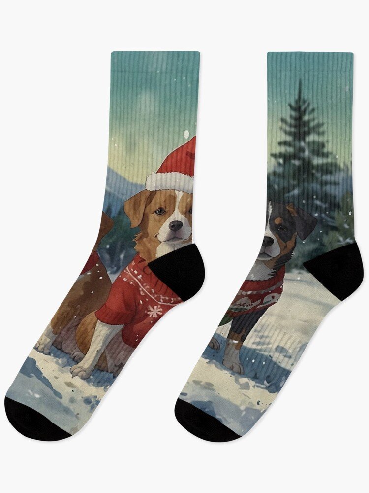 Christmas Dogs in Sweaters Socks